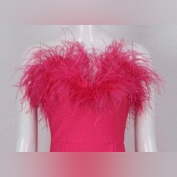 Pink Strapless V Neckline Ostrich Feather Bandage Maxi Dress - NWT - Picture 4 of 5